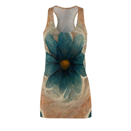 Bold And Beautiful White, Grey And Blue Floral Style 2 Women's Cut & Sew Racerback Dress (AOP)