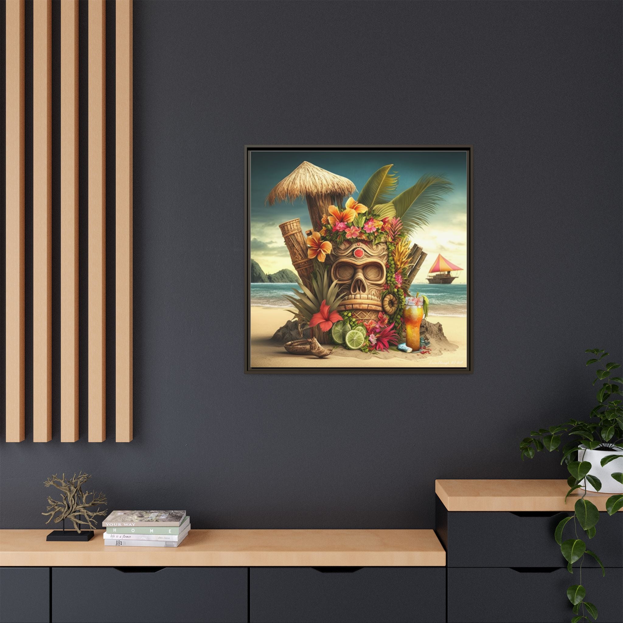 Tiki Dreams by the Shore, Art Print — Colorful Modern Wall Canvas