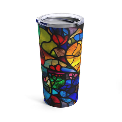 Stained Glass Blue Background Amazing Yellow Heart Tumbler 20oz