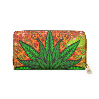 Beautifully Designed Orange, Yellow And Green Marijuana Leaf Zipper Wallet