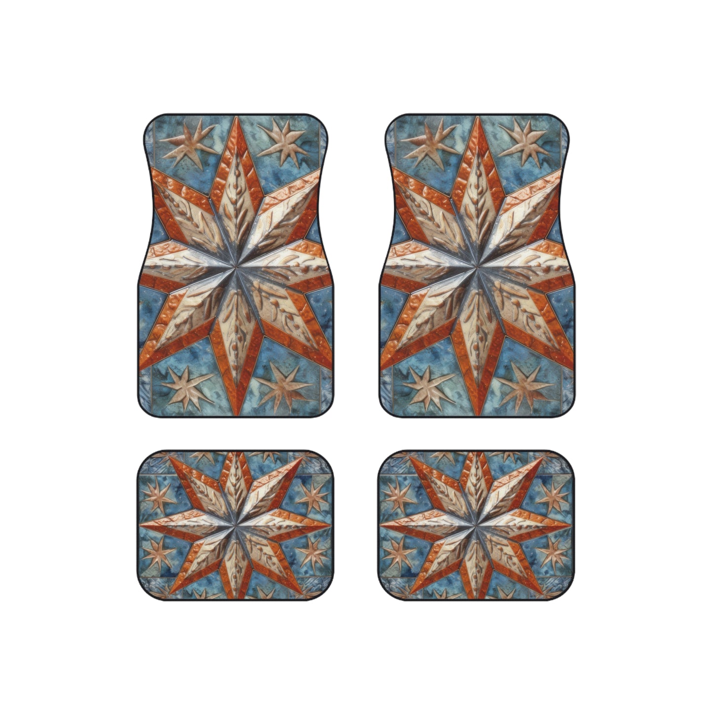 Beautiful Stars Abstract Star Style Orange, White And Blue Car Mats (Set of 4)