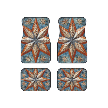 Beautiful Stars Abstract Star Style Orange, White And Blue Car Mats (Set of 4)