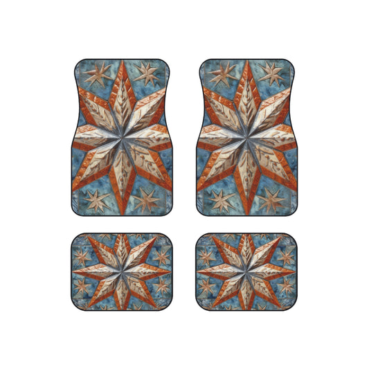 Beautiful Stars Abstract Star Style Orange, White And Blue Car Mats (Set of 4)