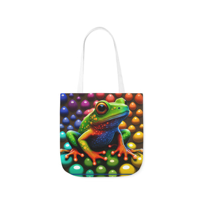 Sassy Rainbow Round Skittle Like Background With Beautiful Frog Polyester Canvas Tote Bag (AOP)