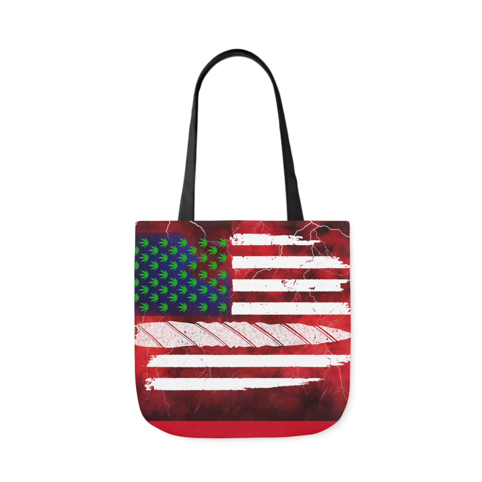Flag Red, White And Blue Beautiful Red Background With Marijuana Pot Weed 420 Leaf Polyester Canvas Tote Bag (AOP)