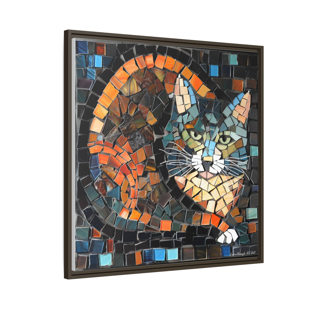 "Bold Mosaic Cat", Framed Mosaic Cat Art Print — Colorful Modern Wall Canvas