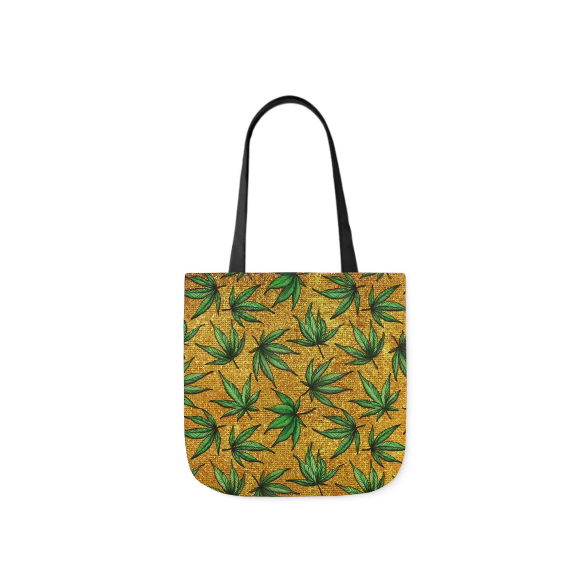 Gold And Green Marijuana Pot Weed Leaf With Gold Background 420 Polyester Canvas Tote Bag (AOP)