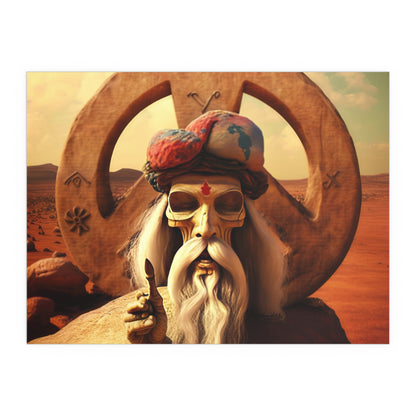 Wise Man In Dessert With Beard And Peace Sign Indoor and Outdoor Silk Posters