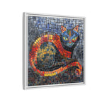 Mystic Shadows: The Enigmatic Cat, Framed Mosaic Cat Art Print — Colorful Modern Wall Canvas