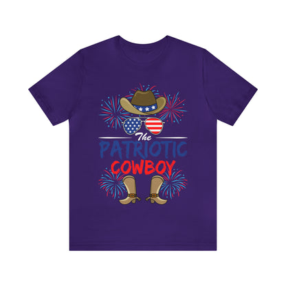 Patriotic Cowboy, American Flag 'Glasses, Cowboy Hat and Boots, Fourth of July 4th Unisex Jersey Short Sleeve Tee