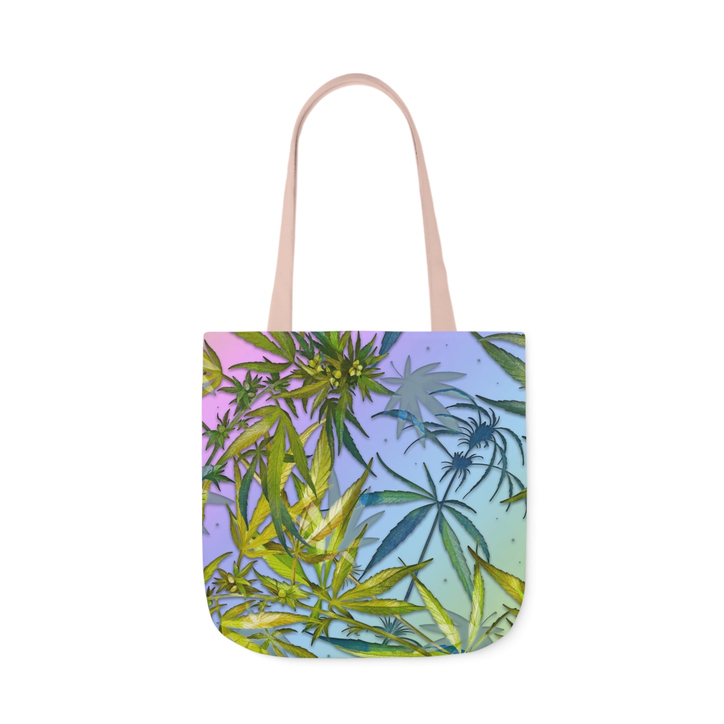 Sassy Pink And Green 420 Weed Marijuana Leaf Polyester Canvas Tote Bag (AOP)