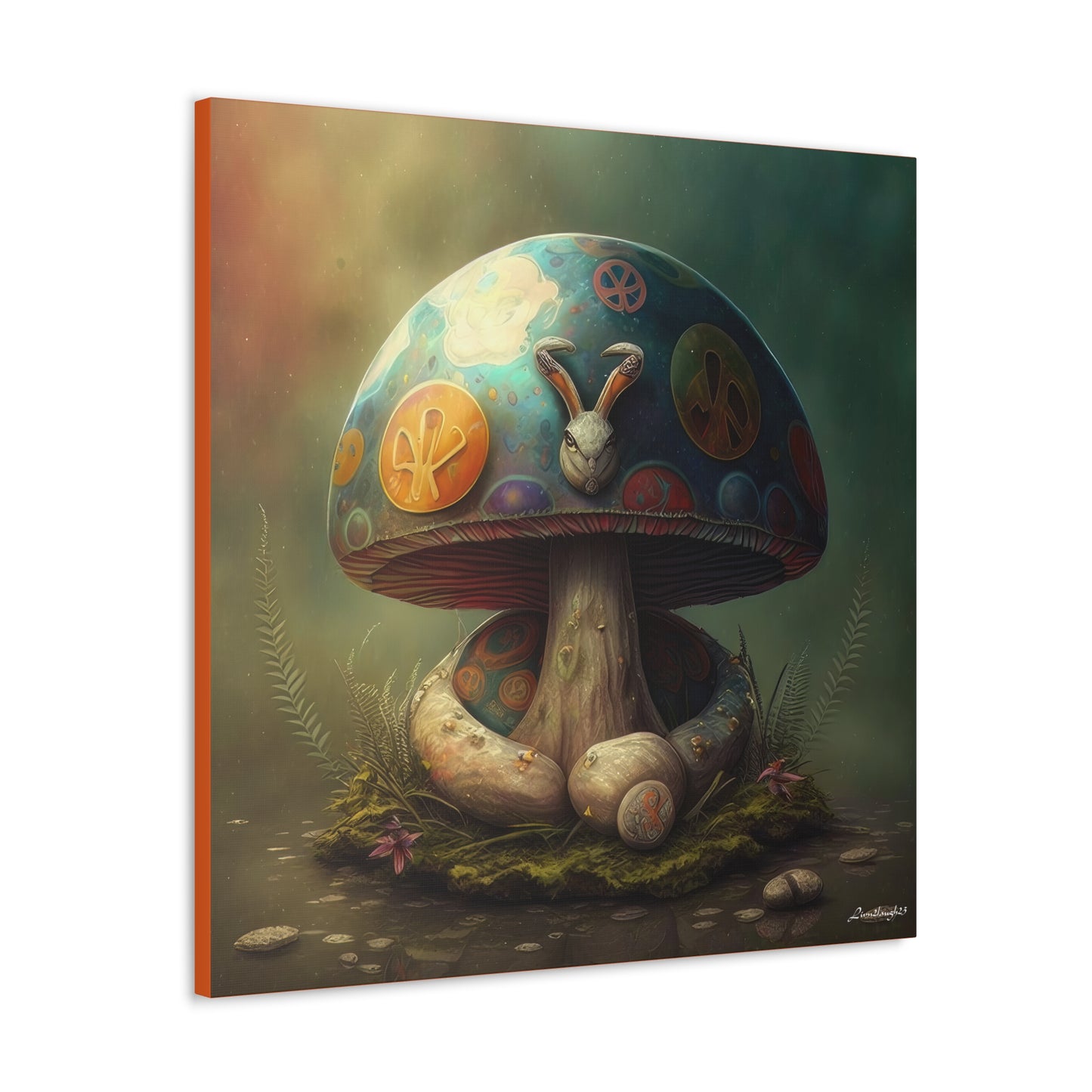Gothic Style Blue Mushroom With Animal Style Canvas Gallery Wraps