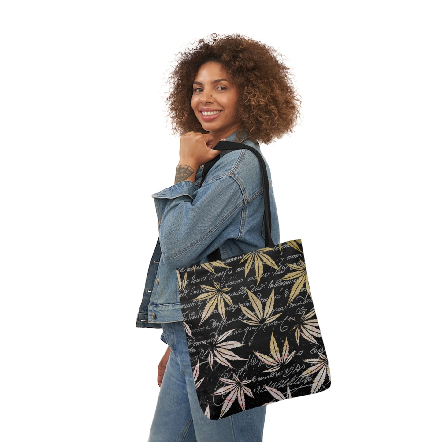 Gold And Black 420 Weed Marijuana Leaf Polyester Canvas Tote Bag (AOP)