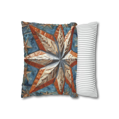 Beautiful Stars Abstract Star Style Orange, White And Blue Spun Polyester Square Pillow Case