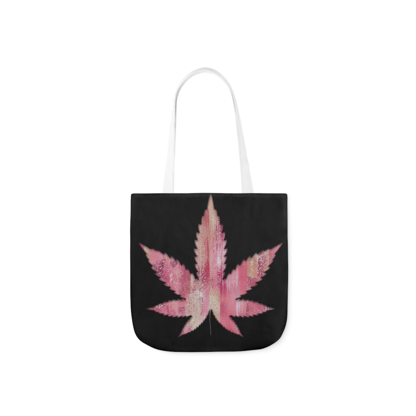 Sassy Single Pink Marijuana 420 Weed Leaf With Black Background Polyester Canvas Tote Bag (AOP)