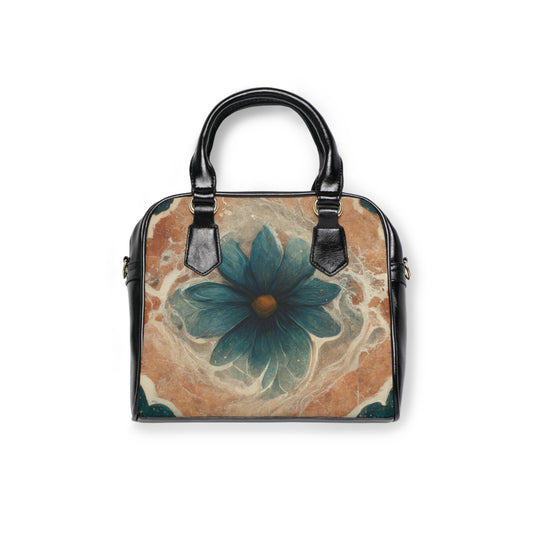Bold And Beautiful White, Grey And Blue Floral Style 2 Shoulder Handbag