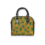 Gold And Green Marijuana Pot Weed Leaf With Gold Background 420 Shoulder Handbag