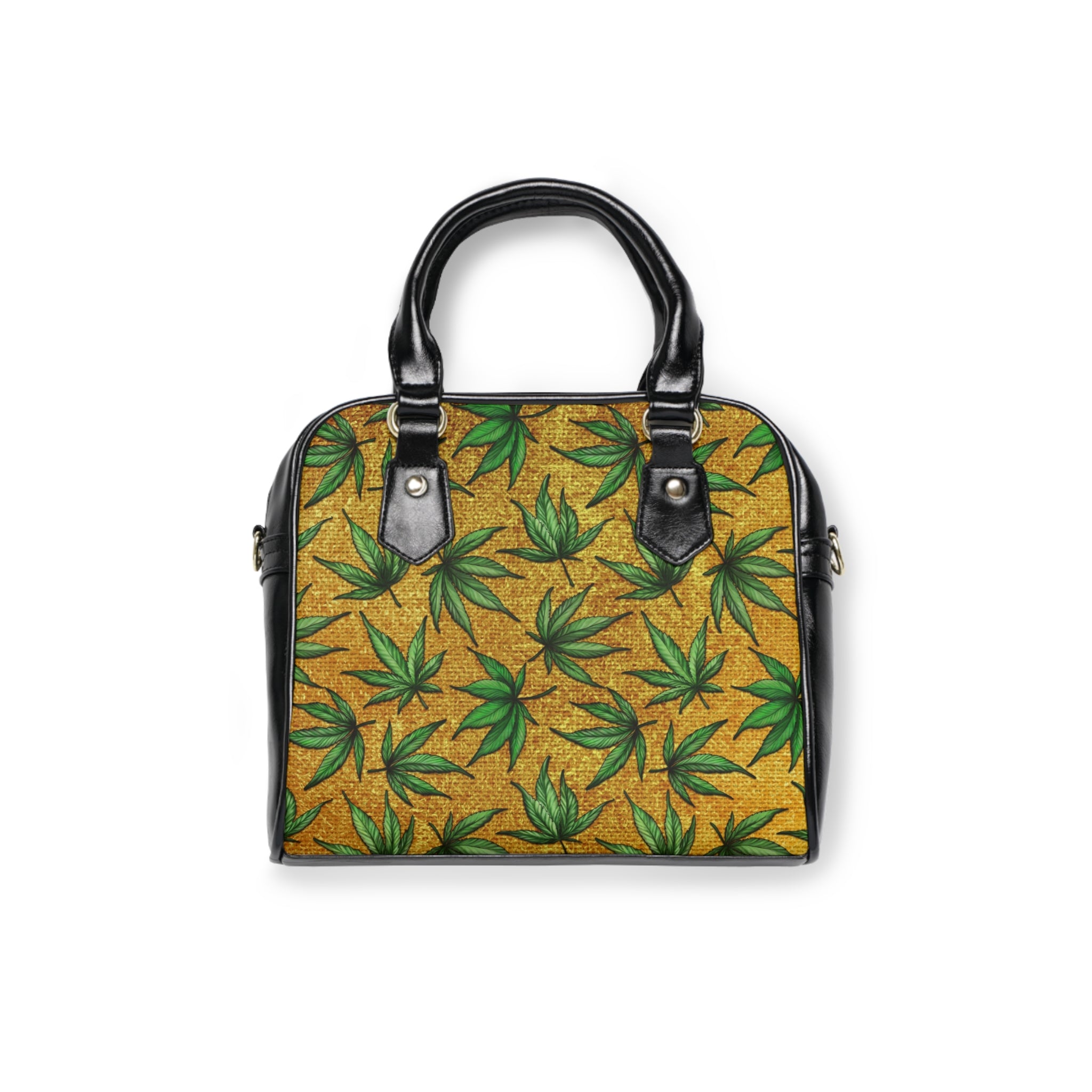 Gold And Green Marijuana Pot Weed Leaf With Gold Background 420 Shoulder Handbag