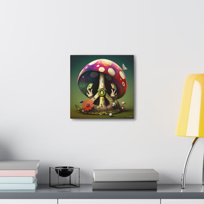 Beautiful Forest Half Peace Sign , Red And White Polka dot Mushrooms Red Flower Canvas Gallery Wraps