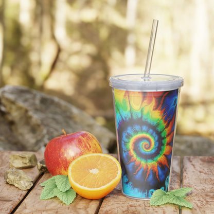 Bold And Beautiful Colors Tie Dye Style One Plastic Tumbler with Straw