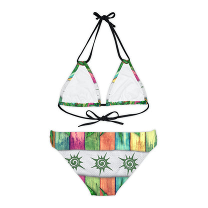 Beautiful Multicolored Pink Purple Blue 420 Weed Marijuana Leaf Strappy Bikini Set (AOP)