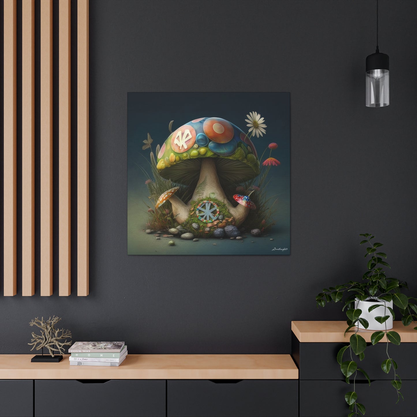 Beautiful Three Mushroom Colorful Uniquely Detailed 2 Canvas Gallery Wraps