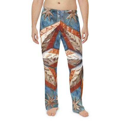 Beautiful Stars Abstract Star Style Orange, White And Blue Men's Pajama Pants (AOP)