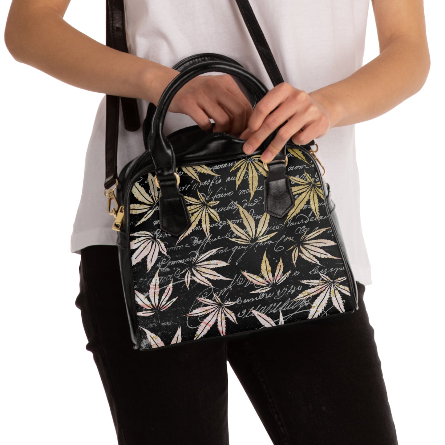 Gold And Black 420 Weed Marijuana Leaf Shoulder Handbag