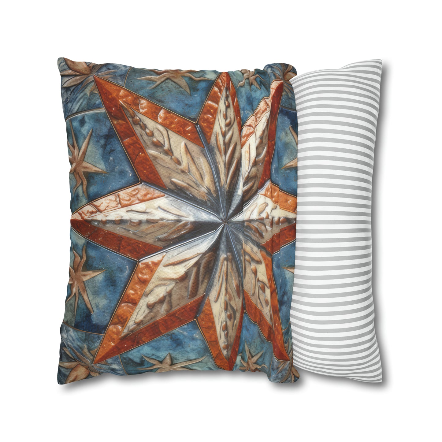 Beautiful Stars Abstract Star Style Orange, White And Blue Spun Polyester Square Pillow Case