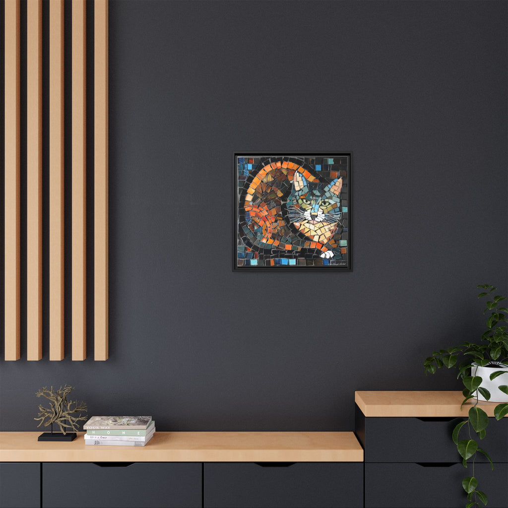 "Bold Mosaic Cat", Framed Mosaic Cat Art Print — Colorful Modern Wall Canvas