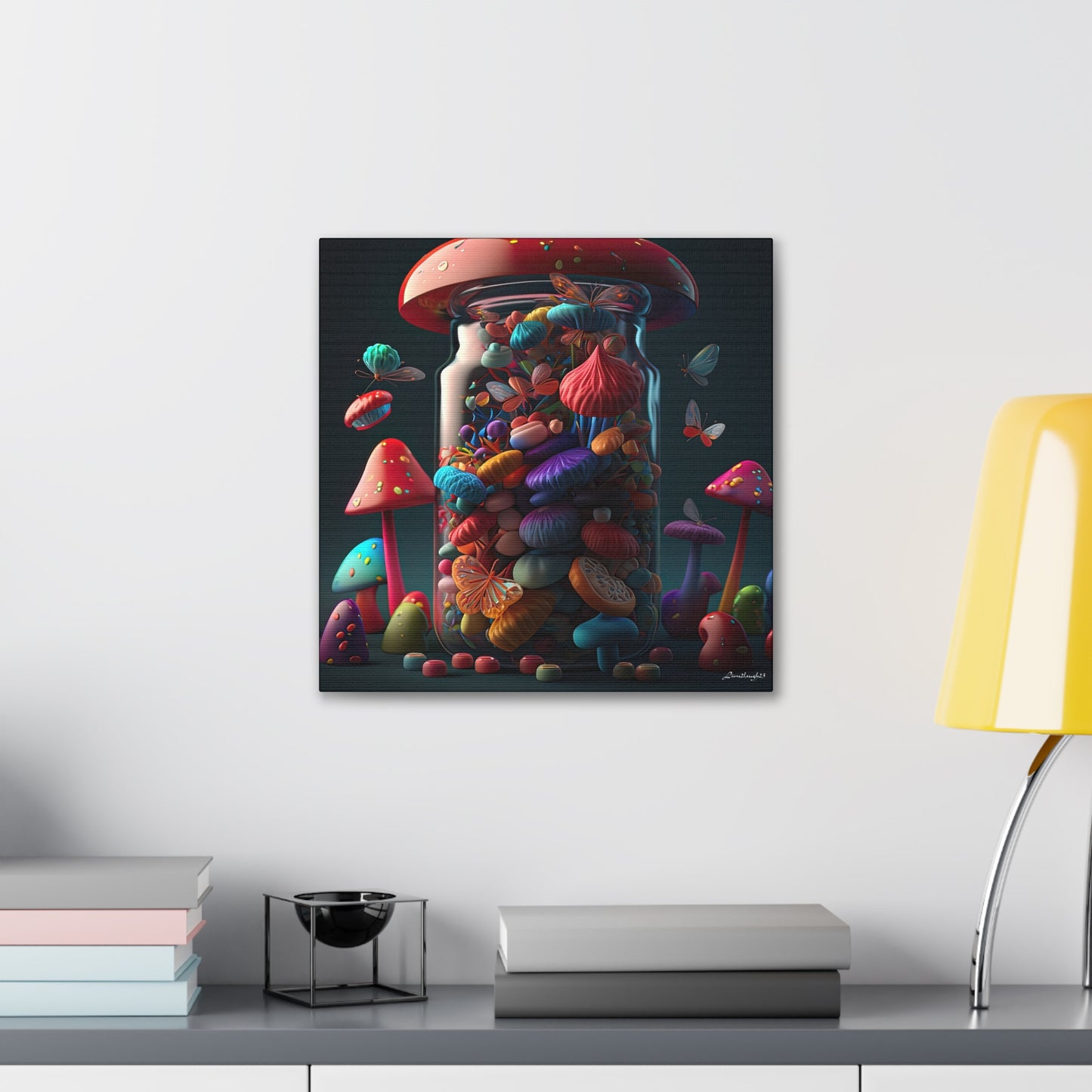 Beautiful Mushroom Luminating Colorful Bliss With Butterflies 2 Canvas Gallery Wraps