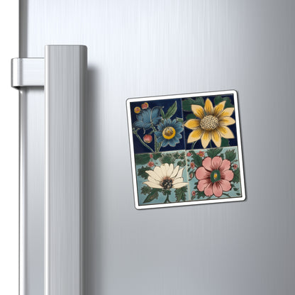 Antique Floral Multi Color Flowers Classic Designed Four-square Style Two Magnets