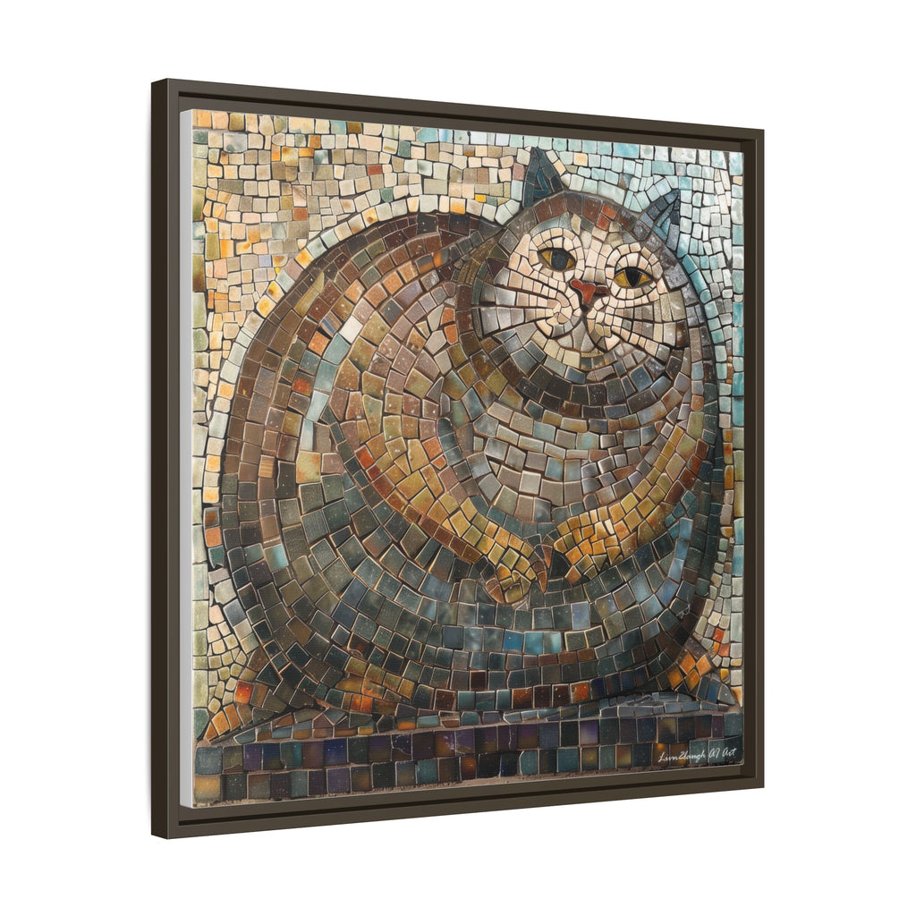 "Serene Mosaic Cat", Framed Mosaic Cat Art Print — Colorful Modern Wall Canvas