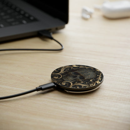 Metallic Chrome Skull And Detailed Background Style 3 Magnetic Induction Charger