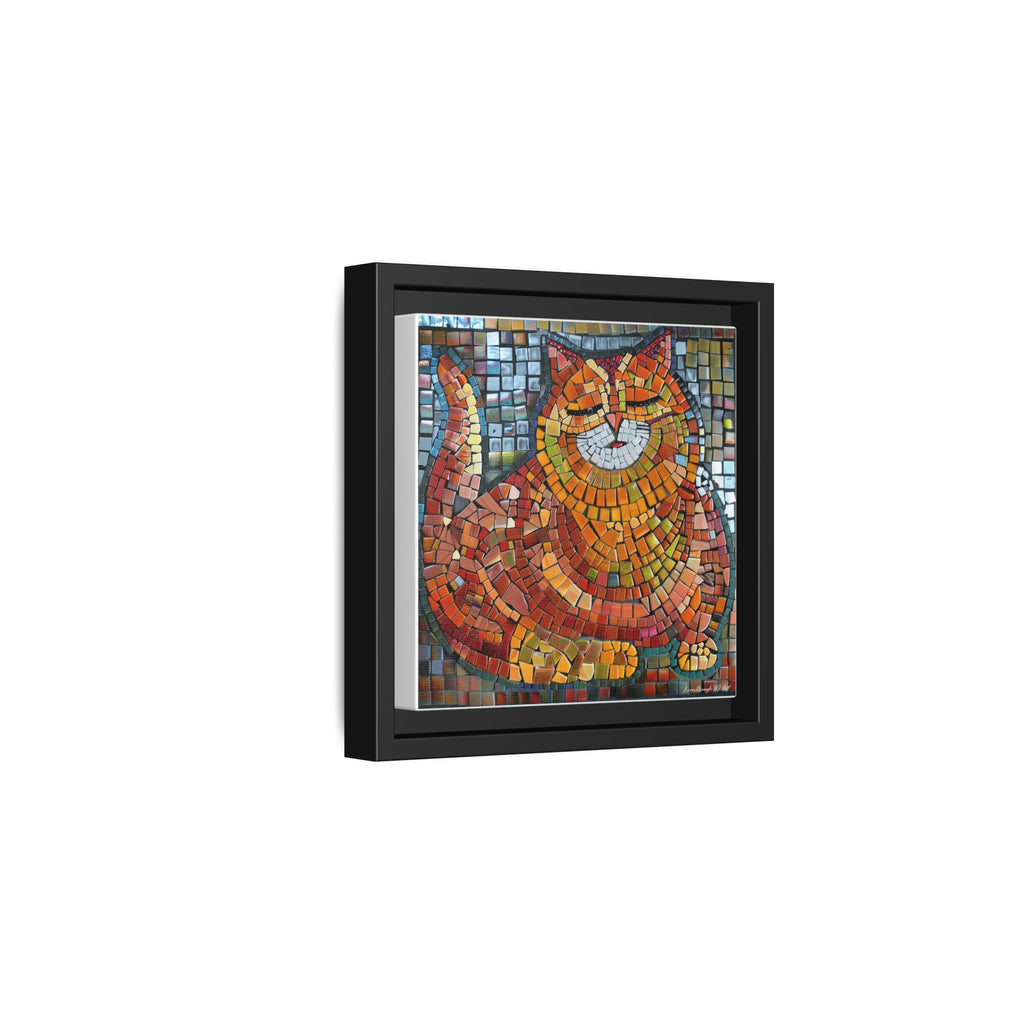 Radiant Whiskers: The Joyful Cat, Framed Mosaic Cat Art Print — Colorful Modern Wall Canvas
