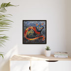 Mystic Shadows: The Enigmatic Cat, Framed Mosaic Cat Art Print — Colorful Modern Wall Canvas