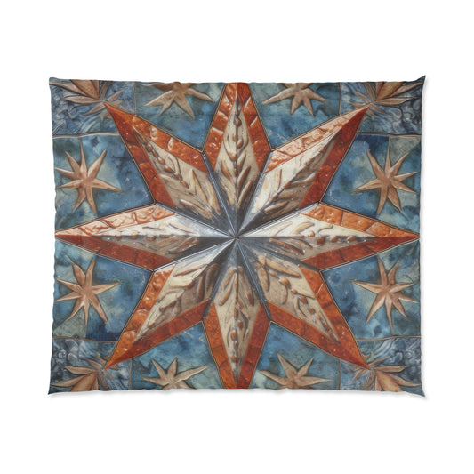 Beautiful Stars Abstract Star Style Orange, White And Blue Comforter