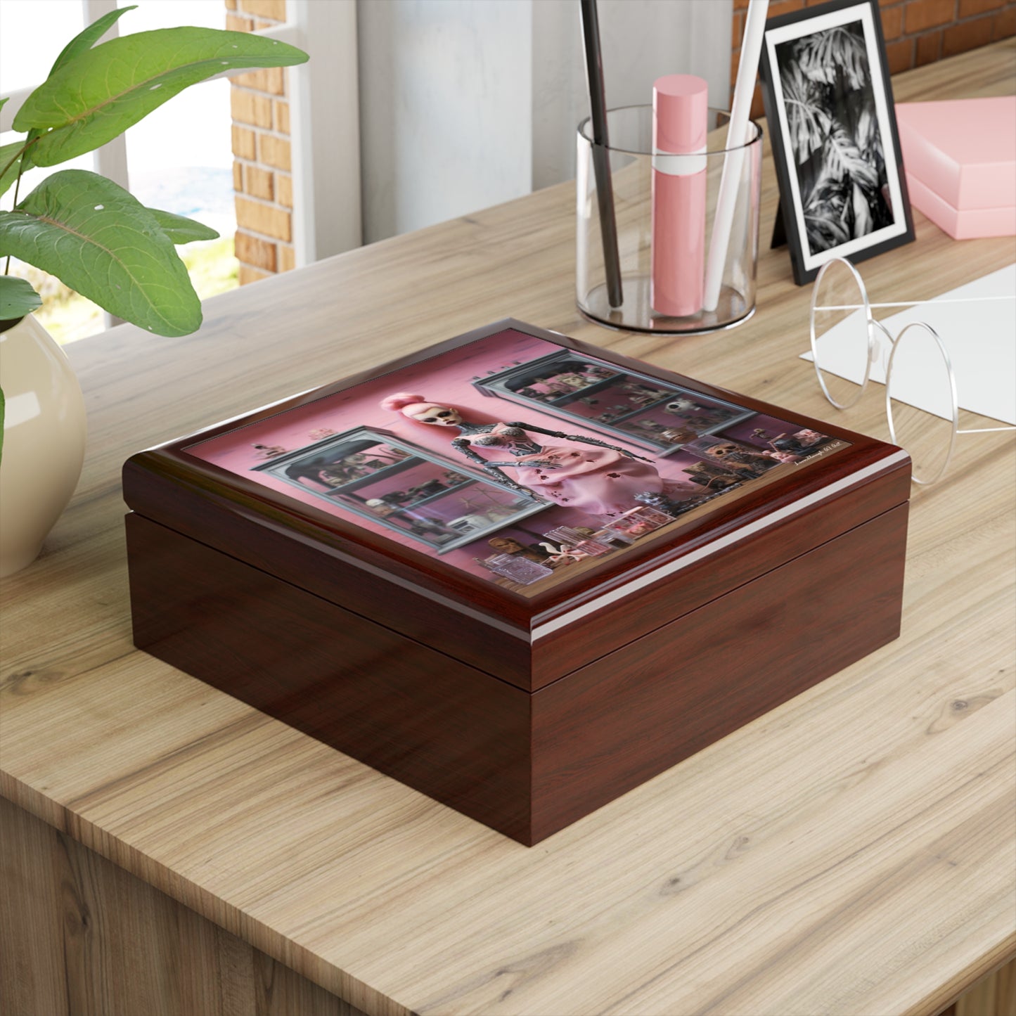 Gothic Grunge Shop, Pink Background, Black or Brown Jewelry Box