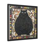 "Playful Black Cat Mosaic", Framed Mosaic Cat Art Print — Colorful Modern Wall Canvas