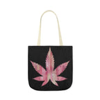 Sassy Single Pink Marijuana 420 Weed Leaf With Black Background Polyester Canvas Tote Bag (AOP)