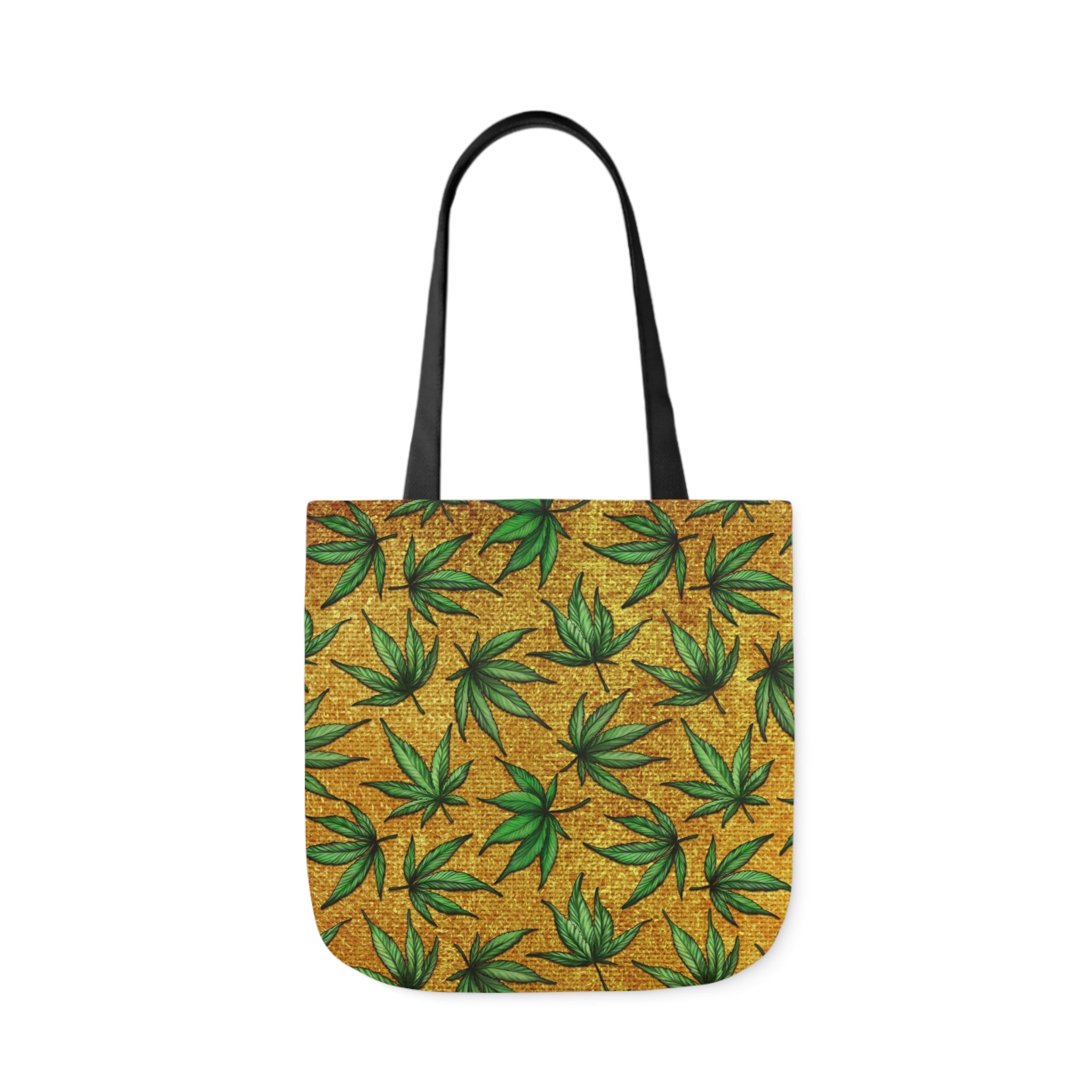 Gold And Green Marijuana Pot Weed Leaf With Gold Background 420 Polyester Canvas Tote Bag (AOP)