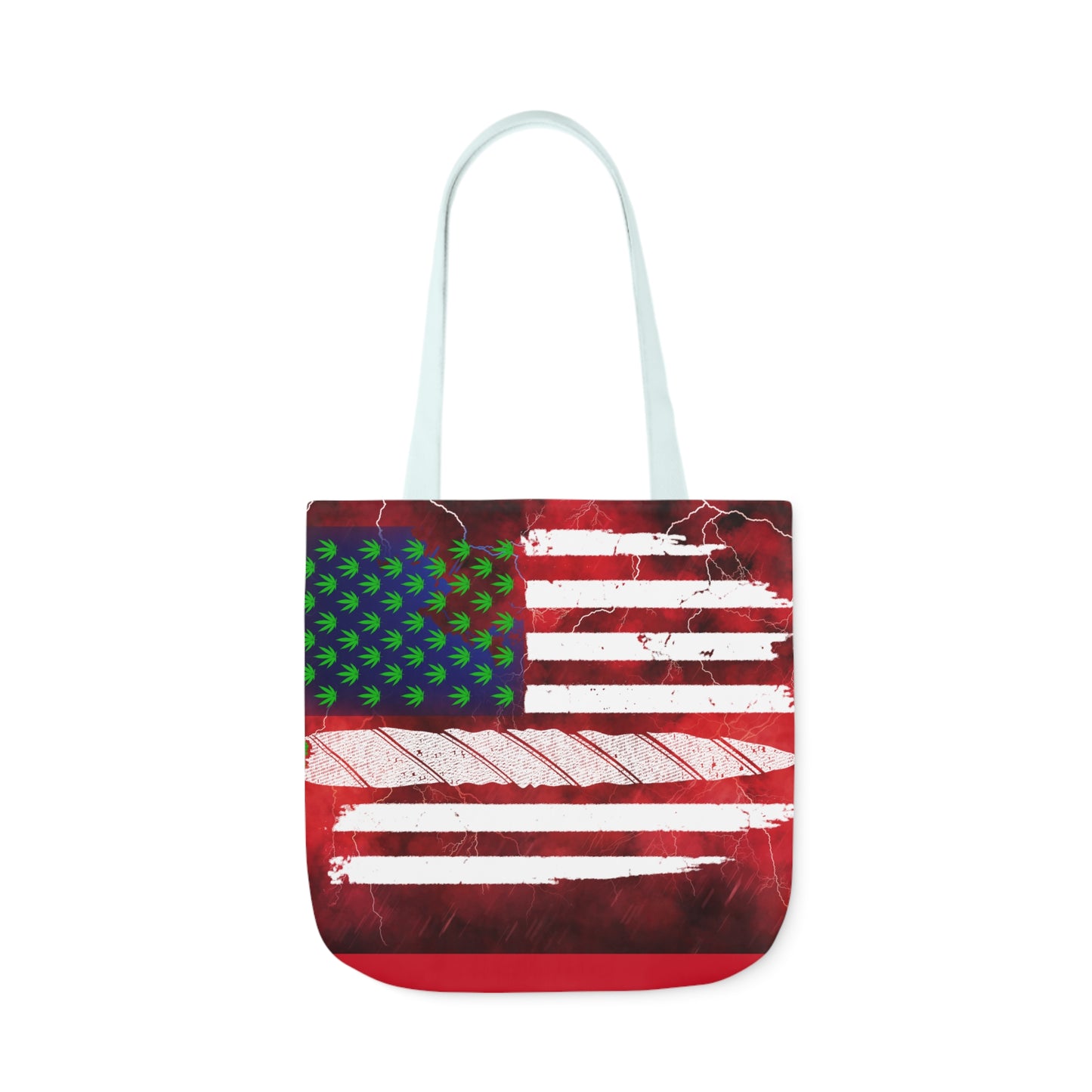 Flag Red, White And Blue Beautiful Red Background With Marijuana Pot Weed 420 Leaf Polyester Canvas Tote Bag (AOP)