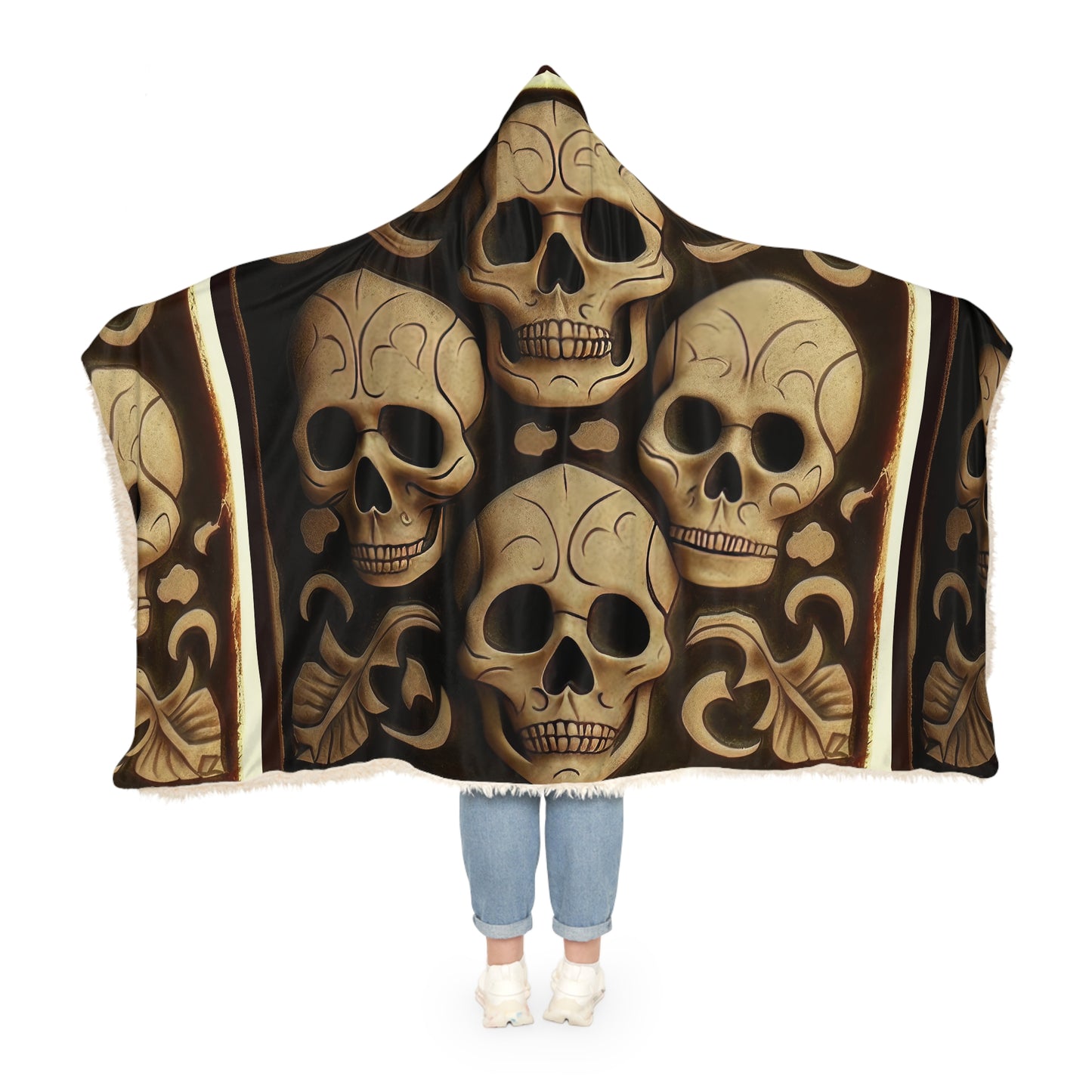 Deeply Detailed Black And Cream White Skulls Snuggle Blanket