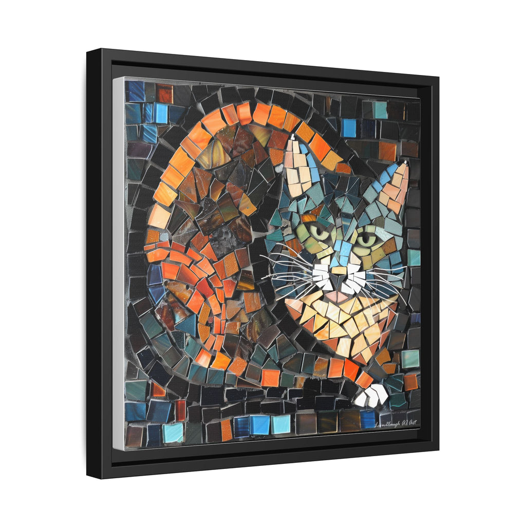 "Bold Mosaic Cat", Framed Mosaic Cat Art Print — Colorful Modern Wall Canvas