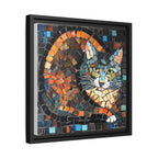 "Bold Mosaic Cat", Framed Mosaic Cat Art Print — Colorful Modern Wall Canvas