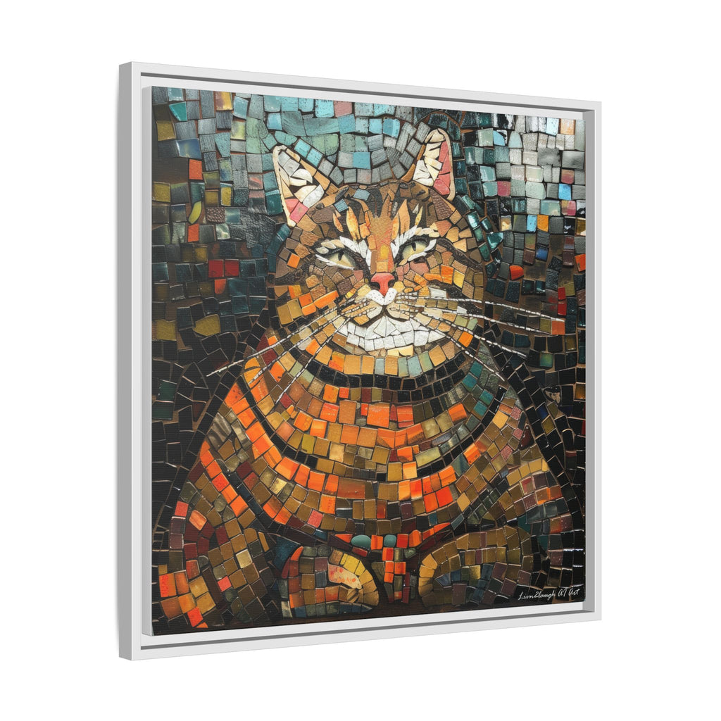 Mosaic Majesty: The Regal Cat, Framed Mosaic Cat Art Print — Colorful Modern Wall Canvas