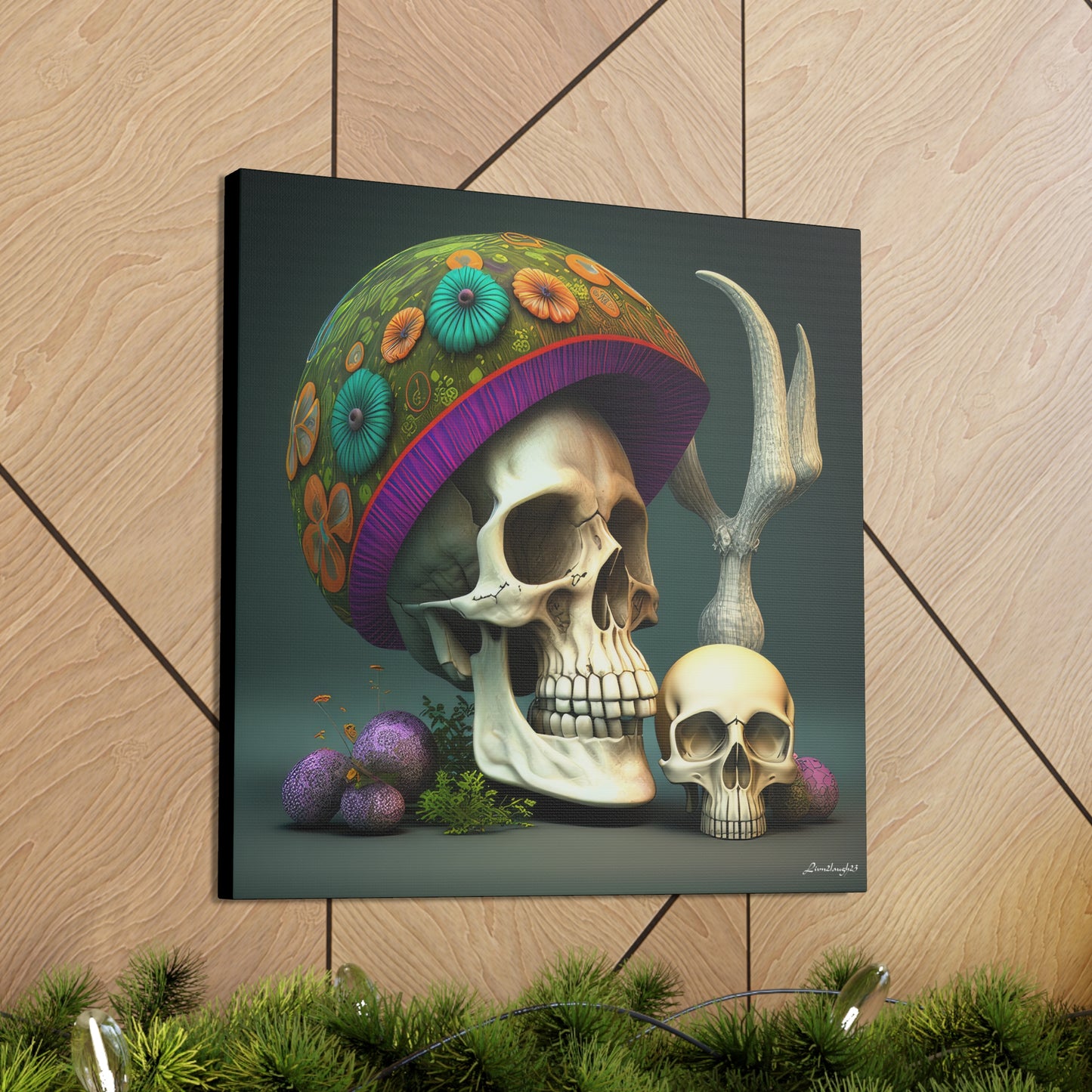 Skull With Colorful Beautifully Detailed Helmet Purple Green Orange Canvas Gallery Wraps