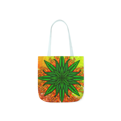 Beautifully Designed Orange, Yellow And Green Marijuana Leave Polyester Canvas Tote Bag (AOP)