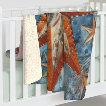 Beautiful Stars Abstract Star Style Orange, White And Blue Sherpa Fleece Blanket