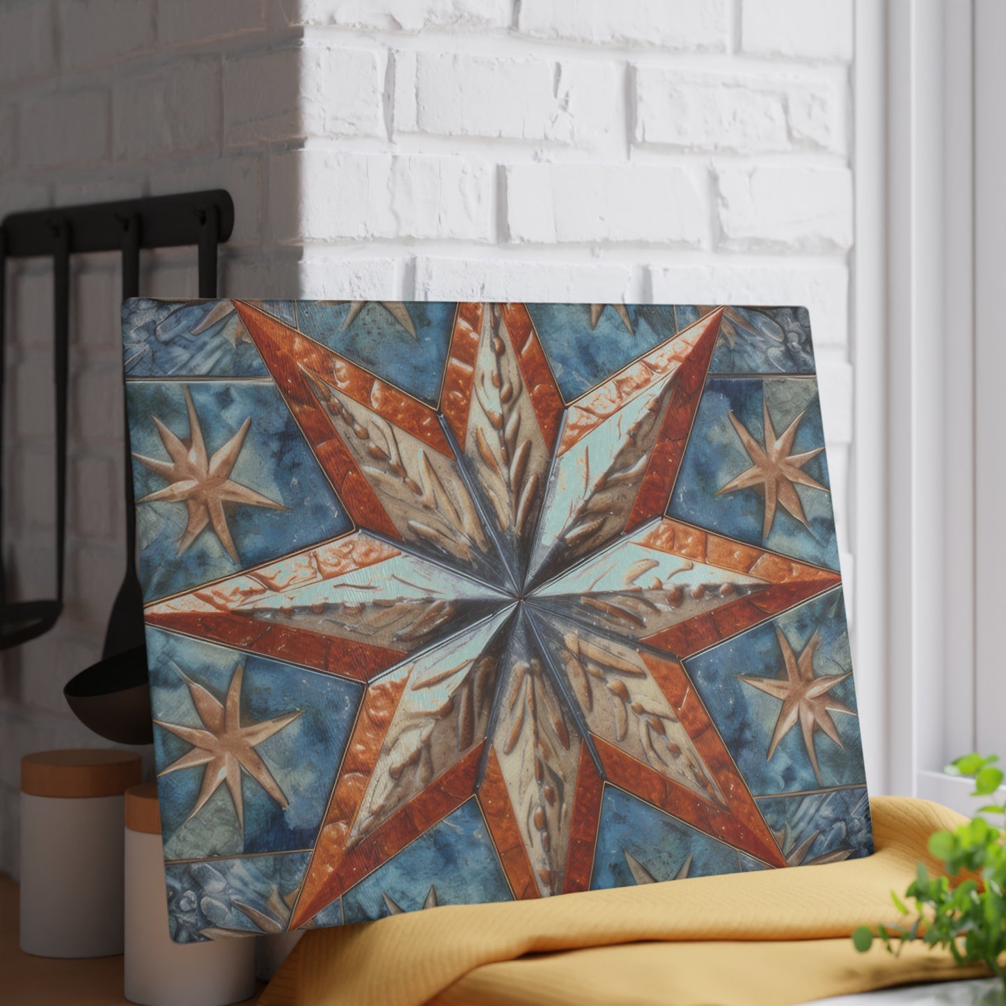 Beautiful Stars Abstract Star Style Orange, White And Blue Glass Cutting Board